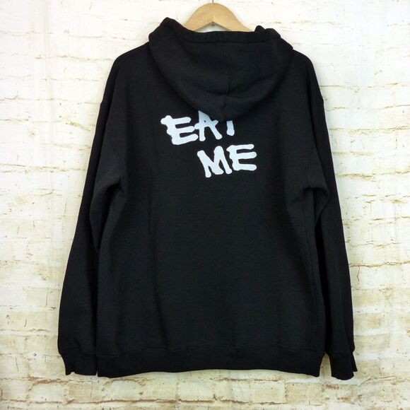 Y2K VTG Zero Skateboards Eat Me Hoodie Mens L Black Logo Spell Out Skate Grunge - Picture 10 of 13